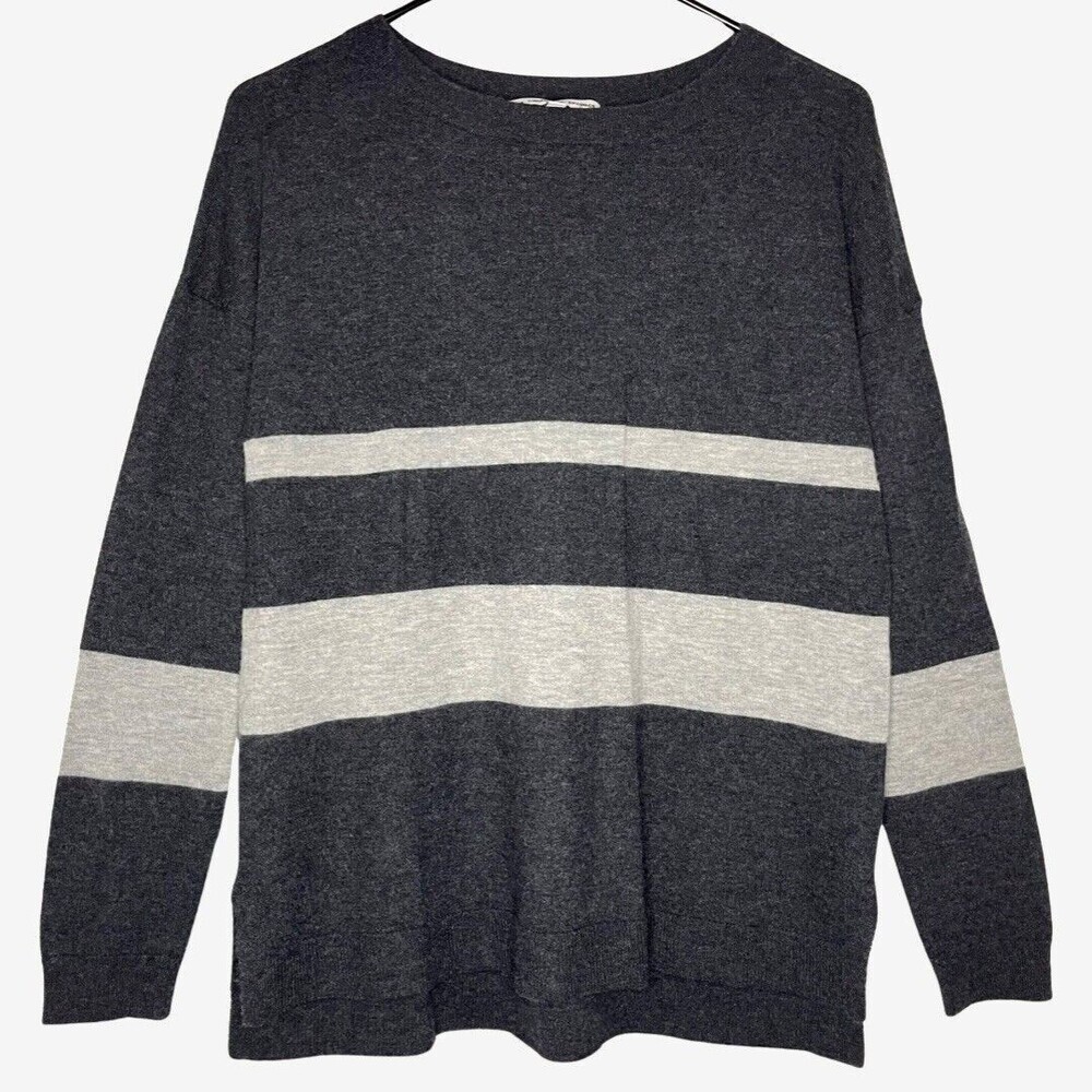 Cashmere Project Womens Sweater XS Gray Stripe Boat Neck Long Sleeve Lightweight